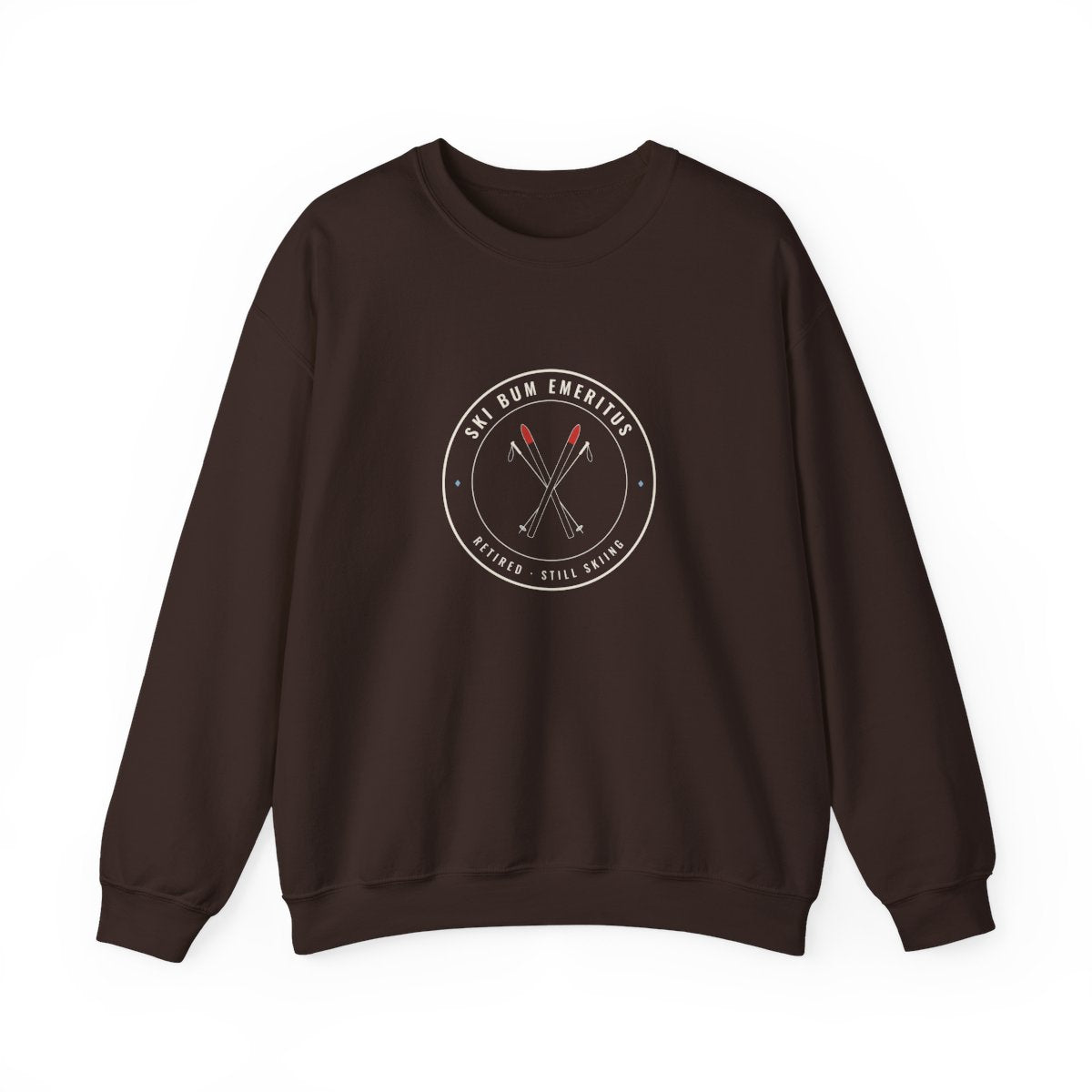 Ski Bum Emeritus Crewneck in Dark Chocolate, front view