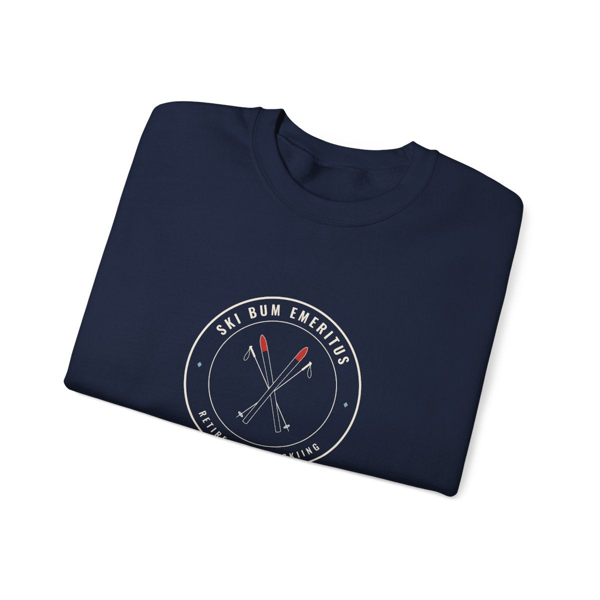 Ski Bum Emeritus Crewneck in Navy, folded