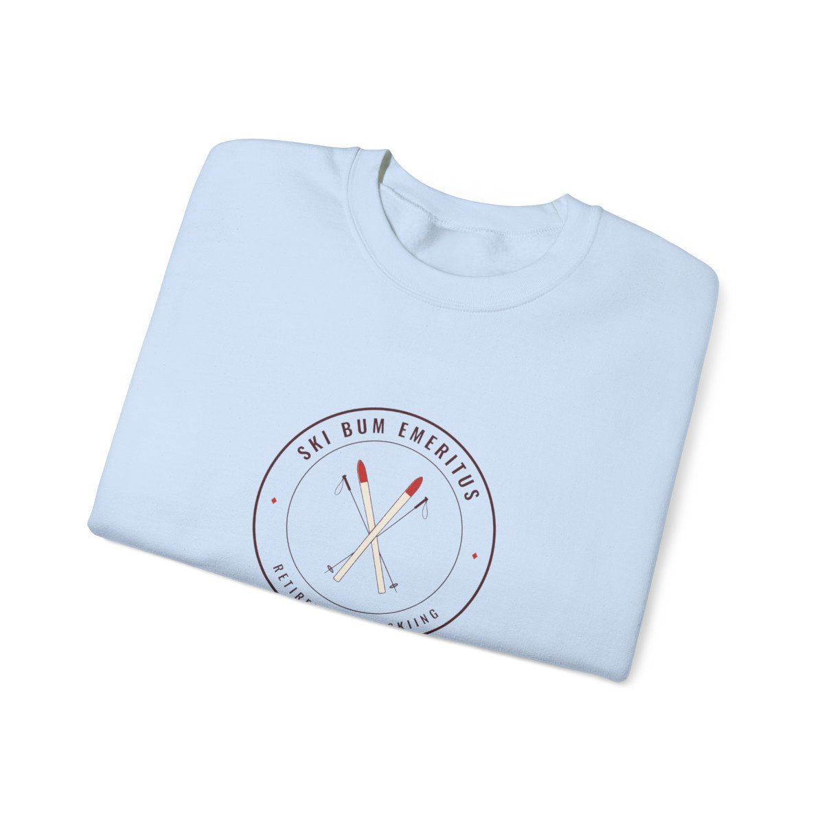 Ski Bum Emeritus Crewneck in Light Blue, folded