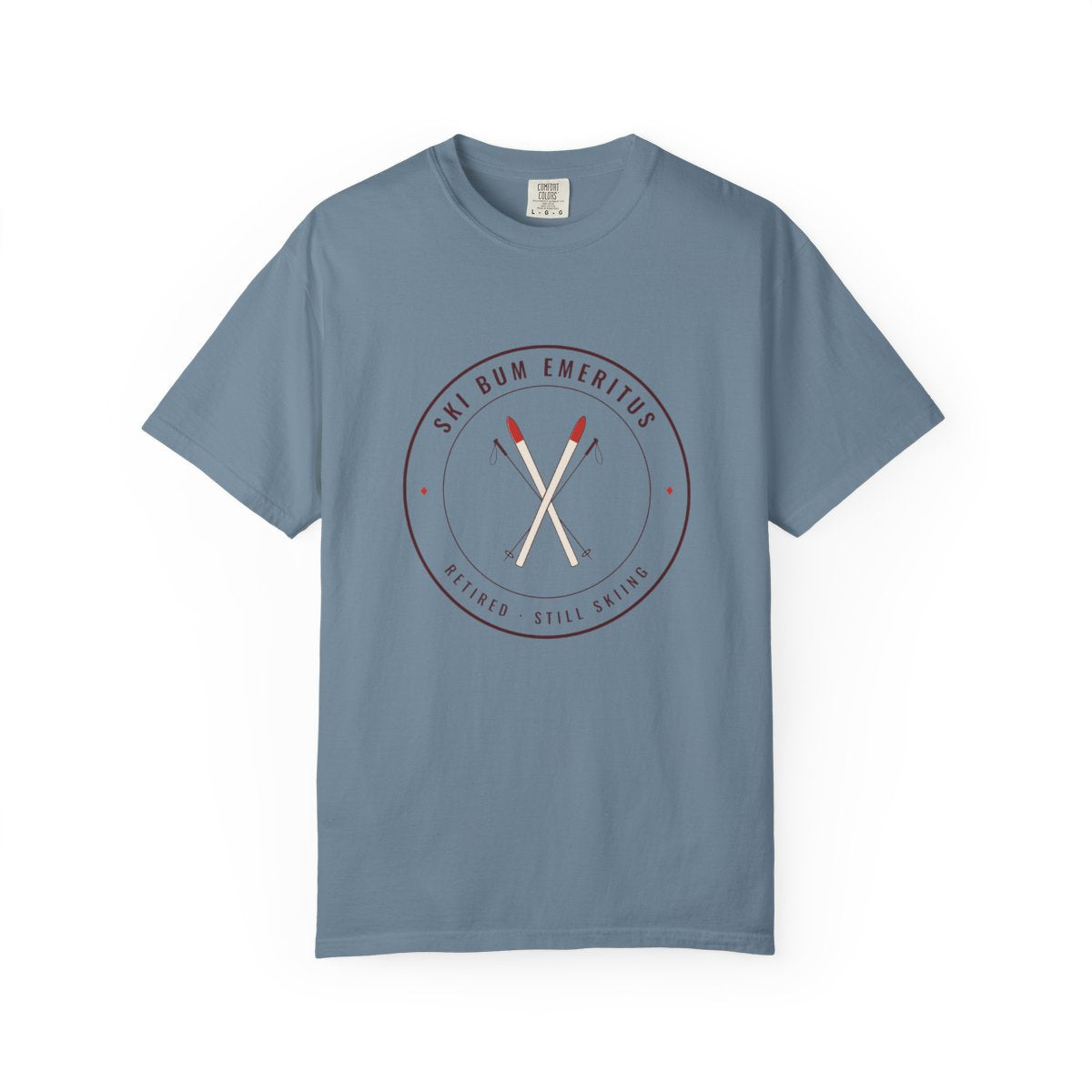 Ski Bum Emeritus Tee in Ice Blue, front view