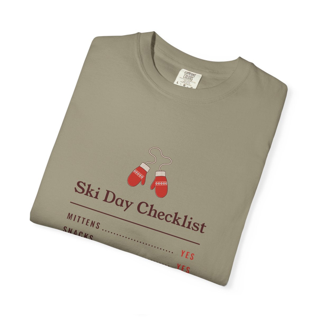 Ski Day Checklist Tee in Sandstone, folded