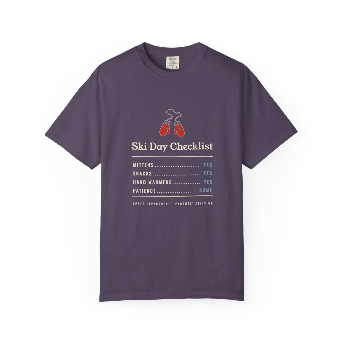 Ski Day Checklist Tee in Wine, front view