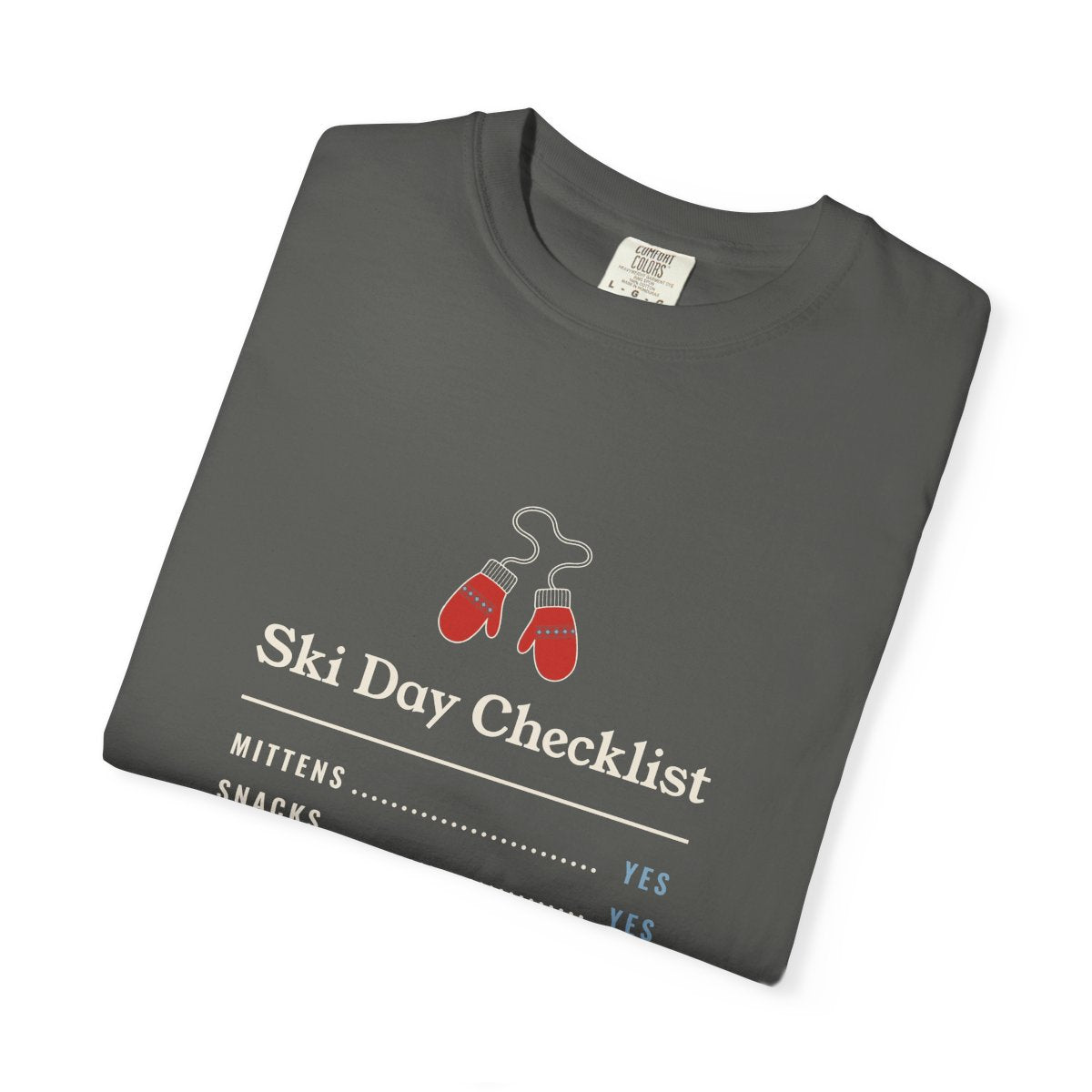 Ski Day Checklist Tee in Pepper, folded