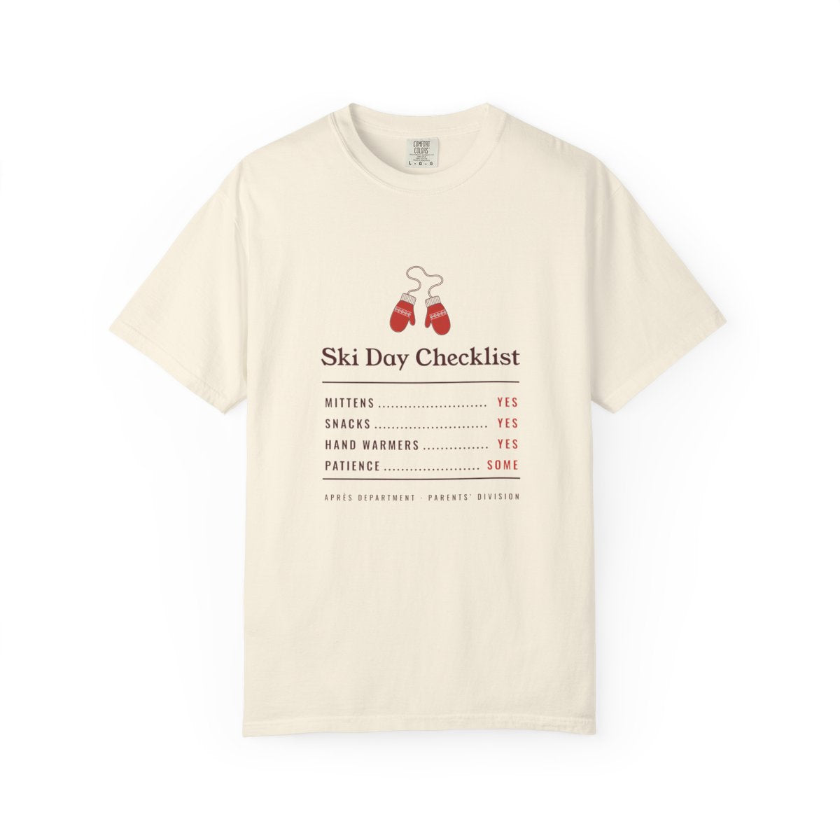 Ski Day Checklist Tee in Ivory, front view