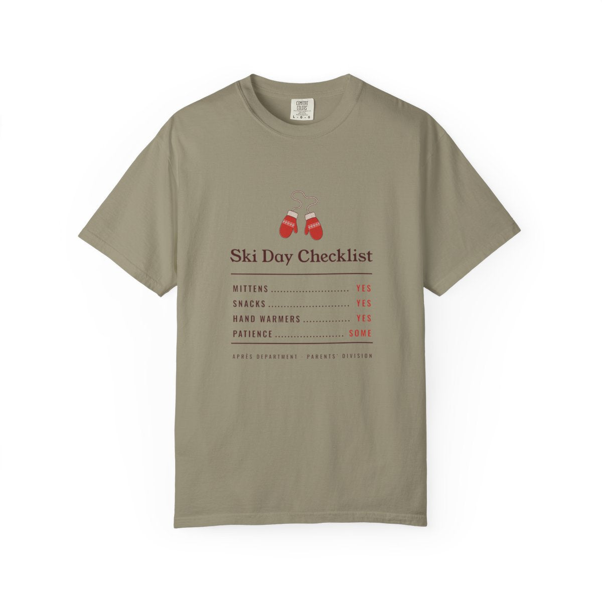 Ski Day Checklist Tee in Sandstone, front view