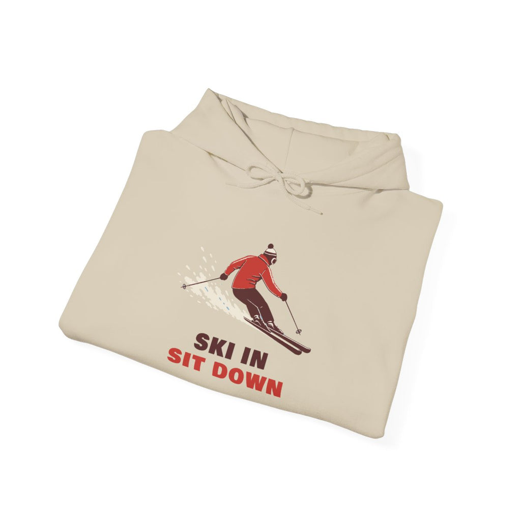 Ski In, Sit Down Hoodie in Sand, folded