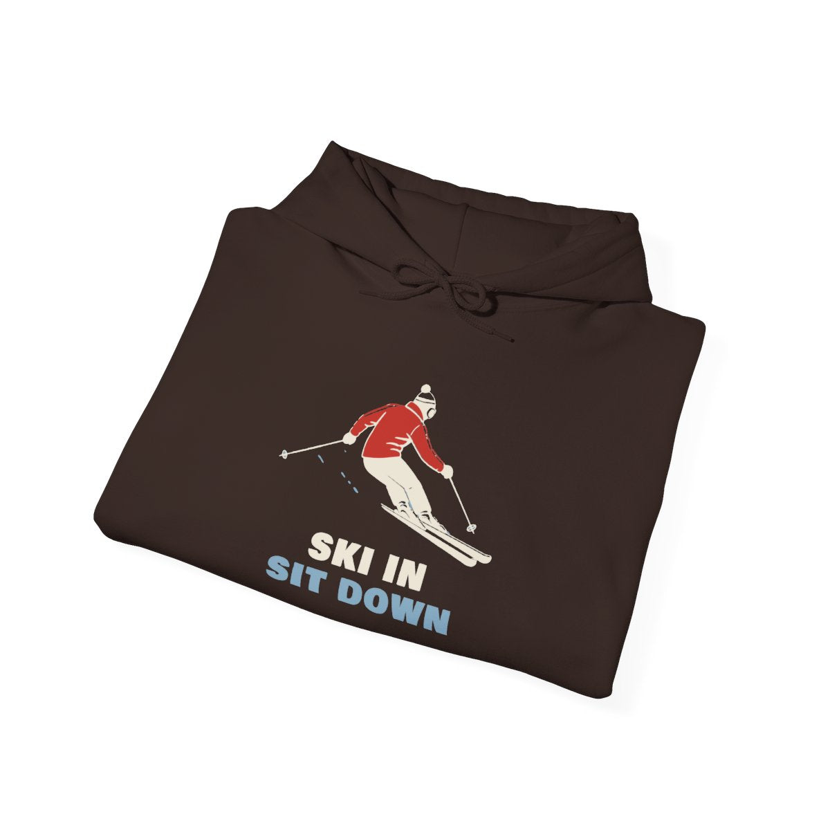 Ski In, Sit Down Hoodie in Dark Chocolate, folded