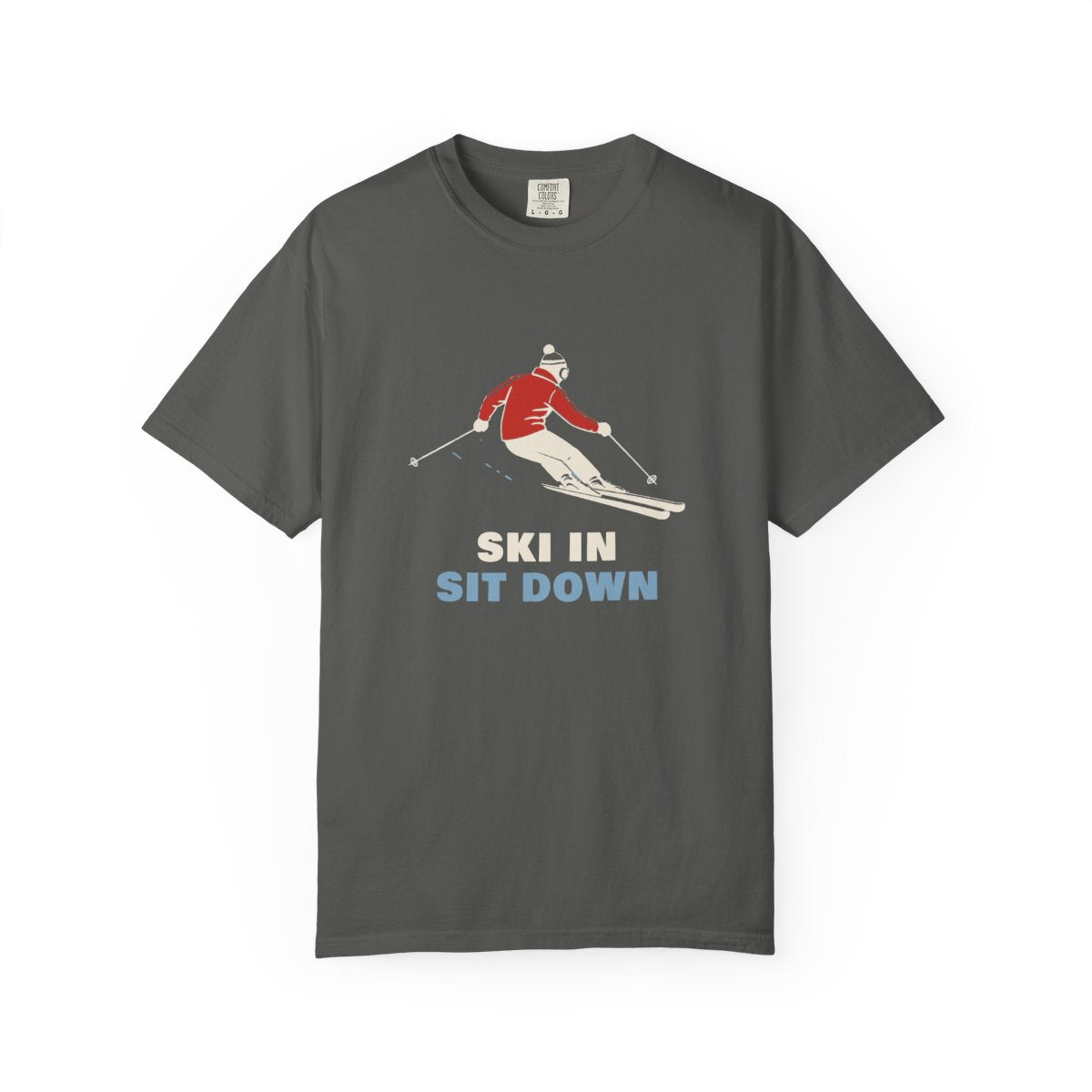 Ski In, Sit Down Tee in Pepper, front view
