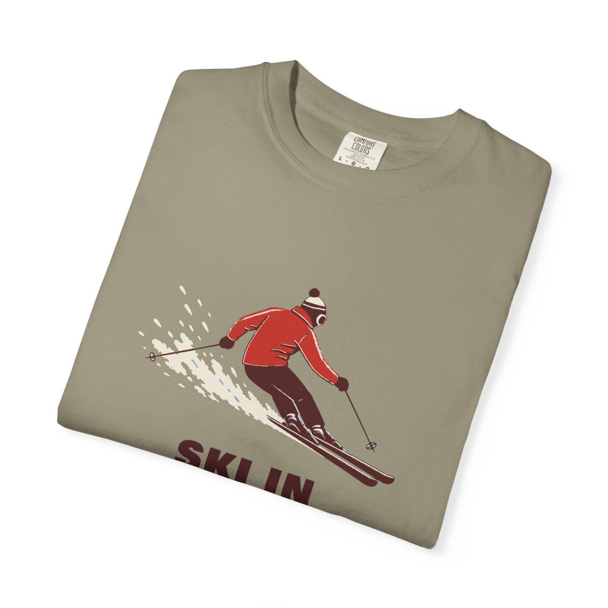 Ski In, Sit Down Tee in Sandstone, folded