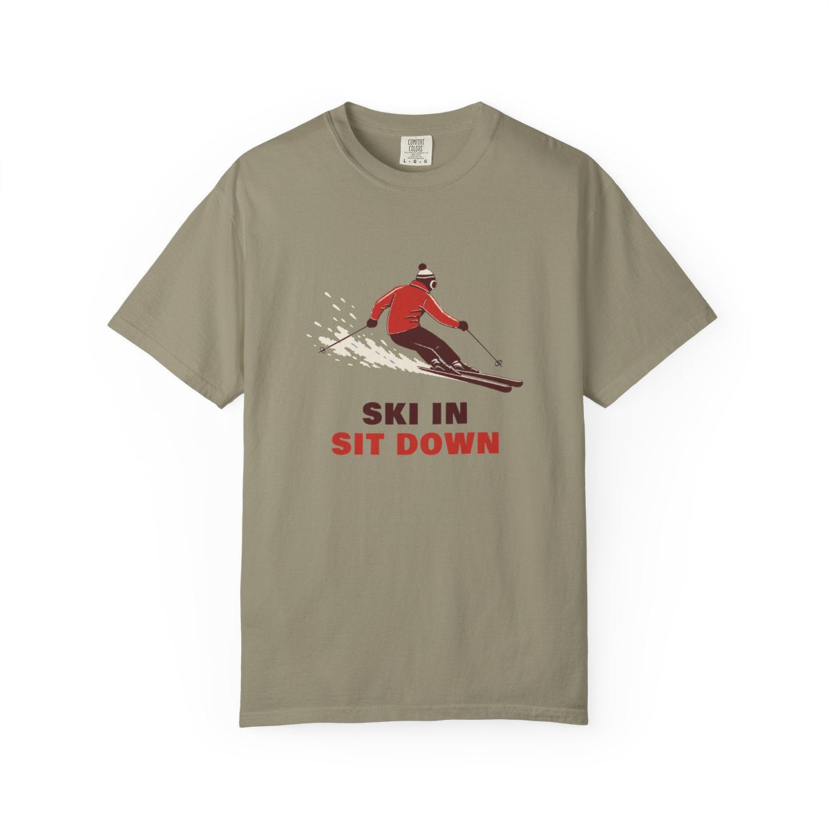 Ski In, Sit Down Tee in Sandstone, front view