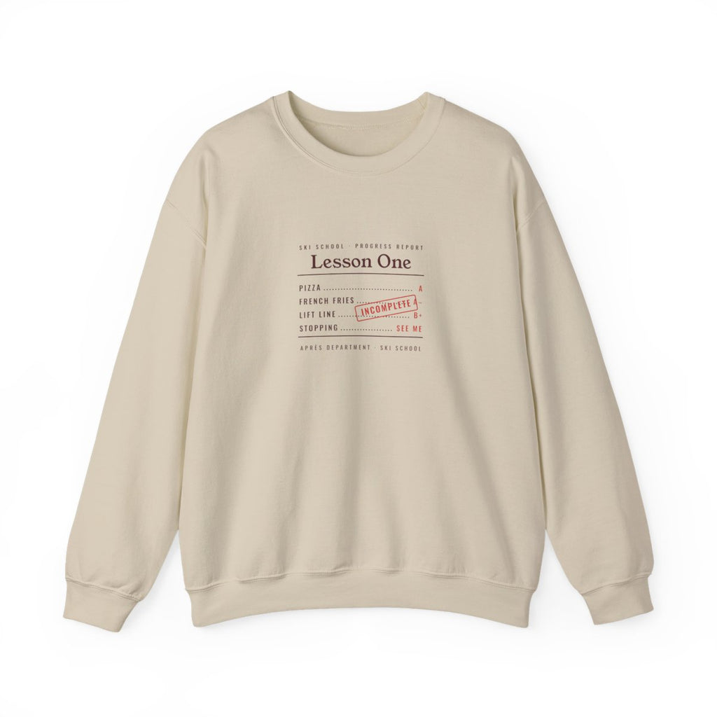 Ski School Report Crewneck in Sand, front view