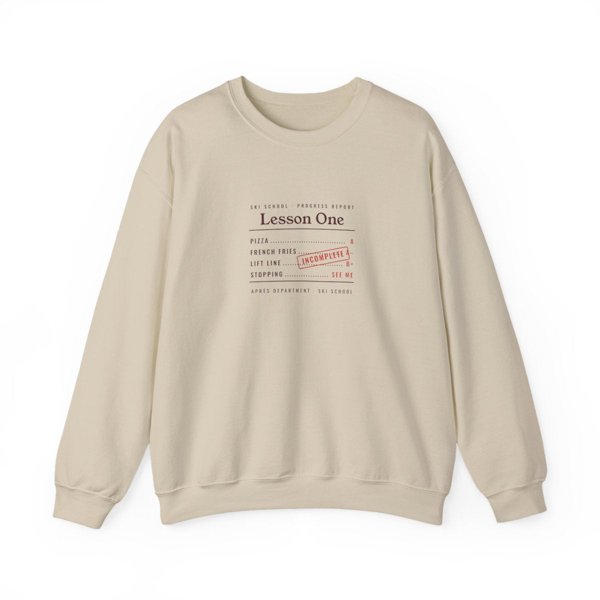 Ski School Report Crewneck in Sand, front view