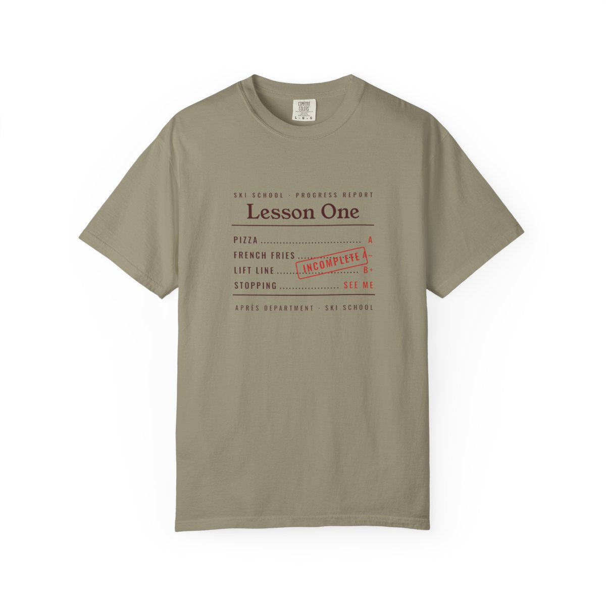 Ski School Report Tee in Sandstone, front view