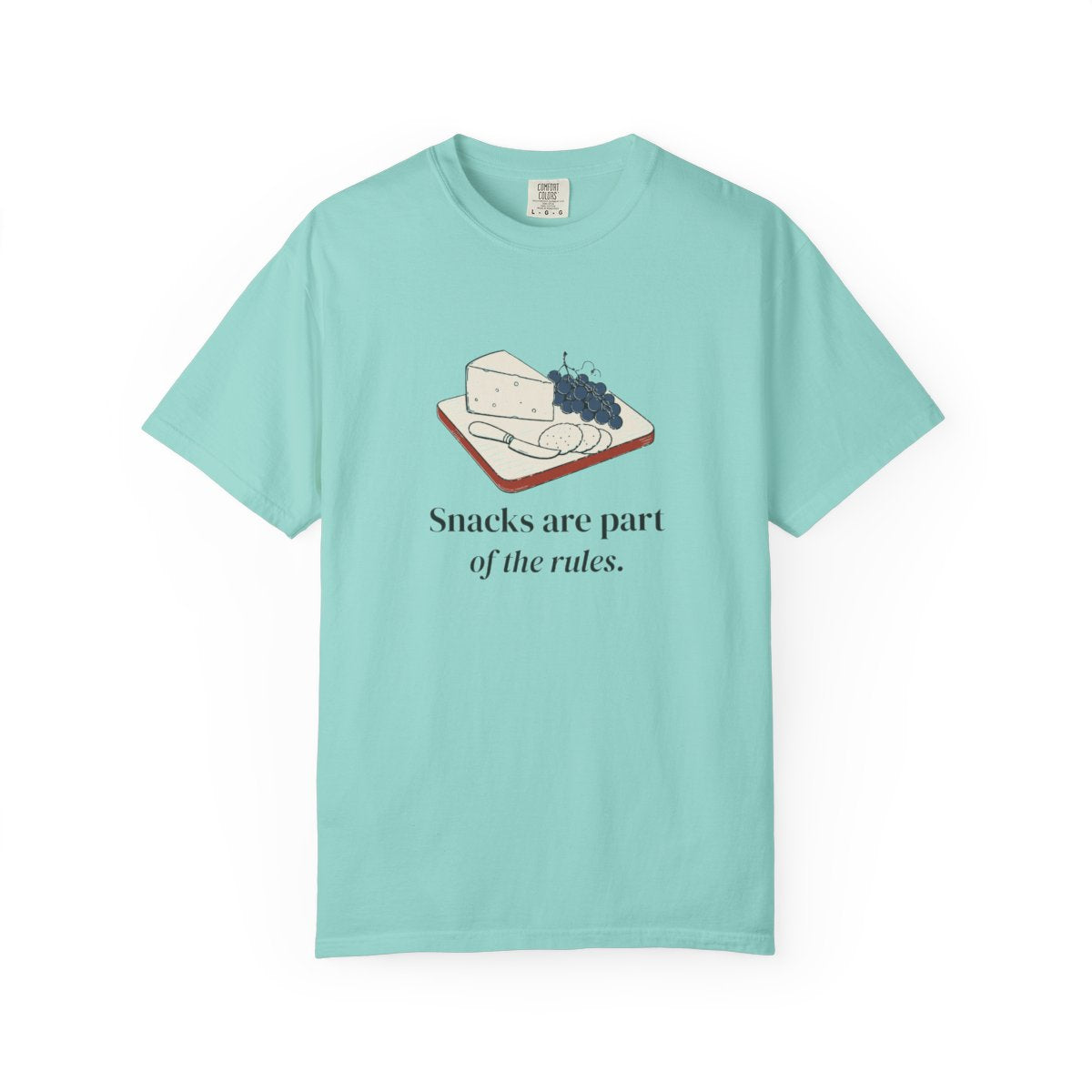 Snacks Are Part of the Rules Tee in Chalky Mint, front view