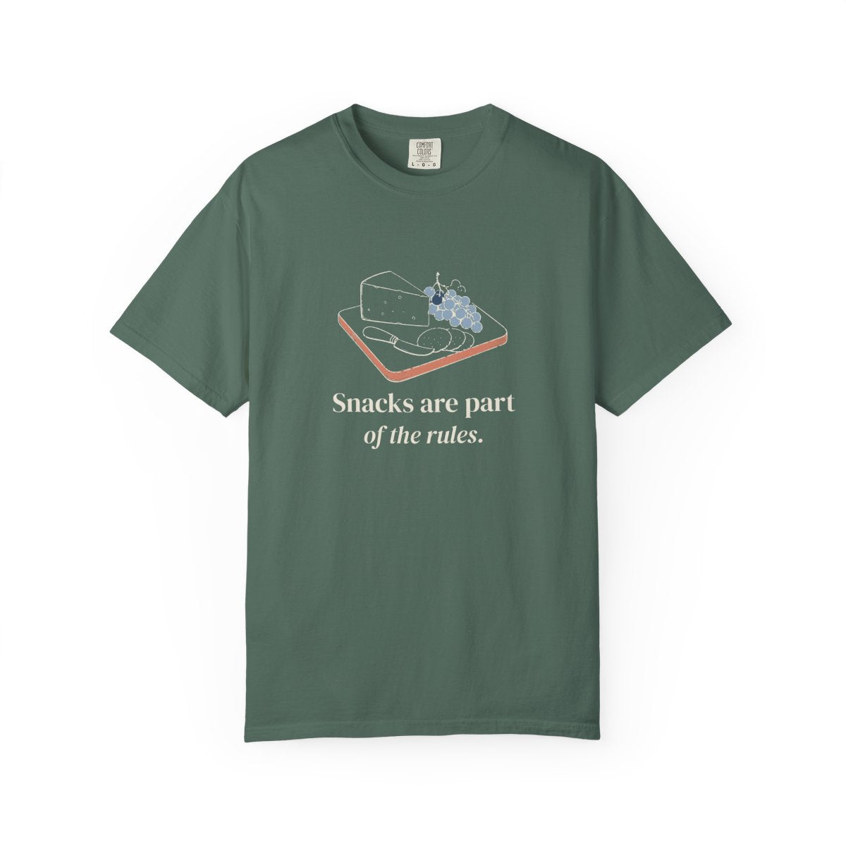 Snacks Are Part of the Rules Tee in Blue Spruce, front view