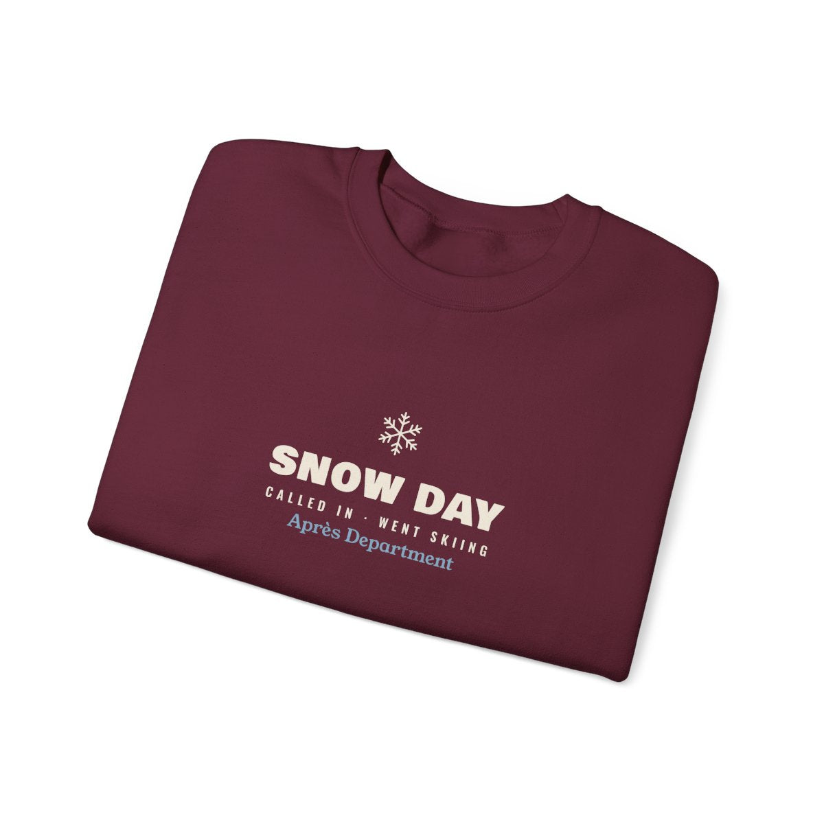 Snow Day Crewneck in Maroon, folded