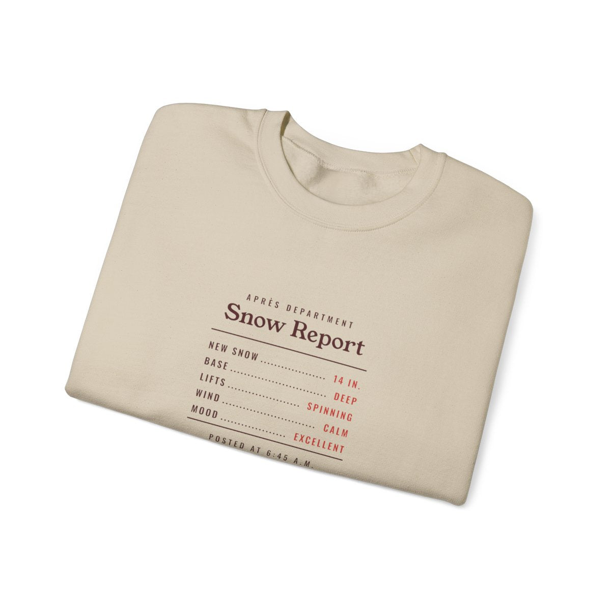 Snow Report Crewneck in Sand, folded
