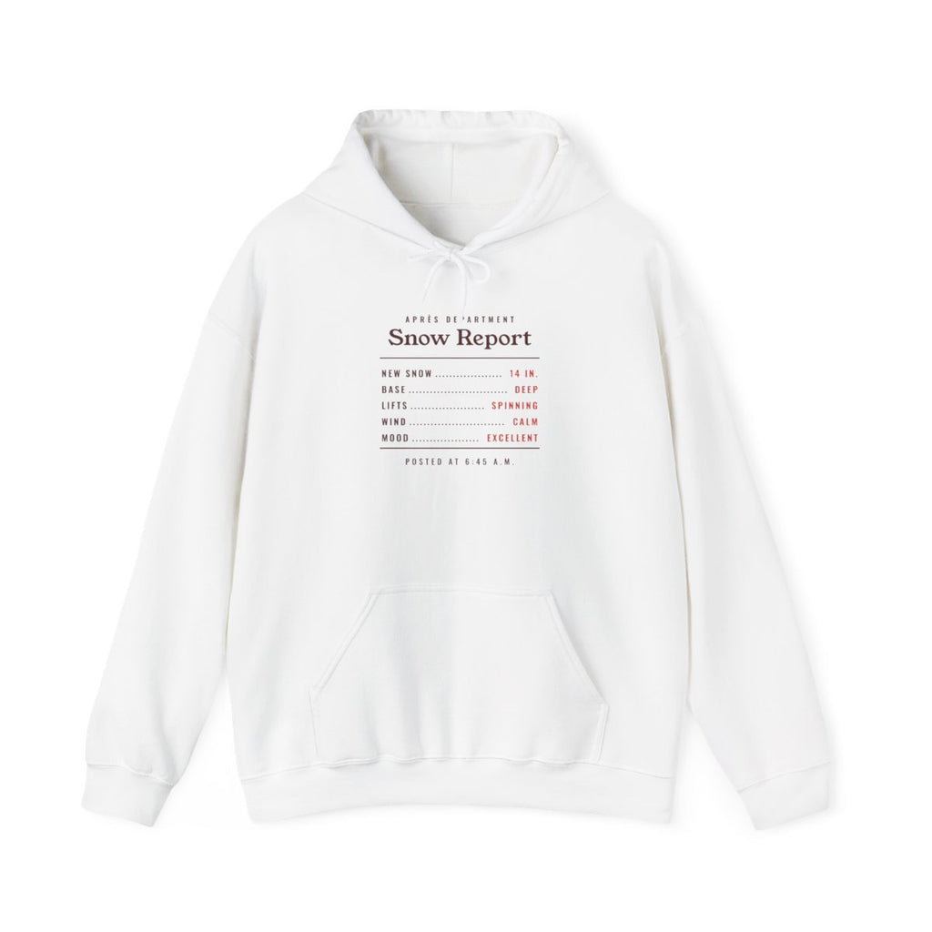 Snow Report Hoodie in White, front view