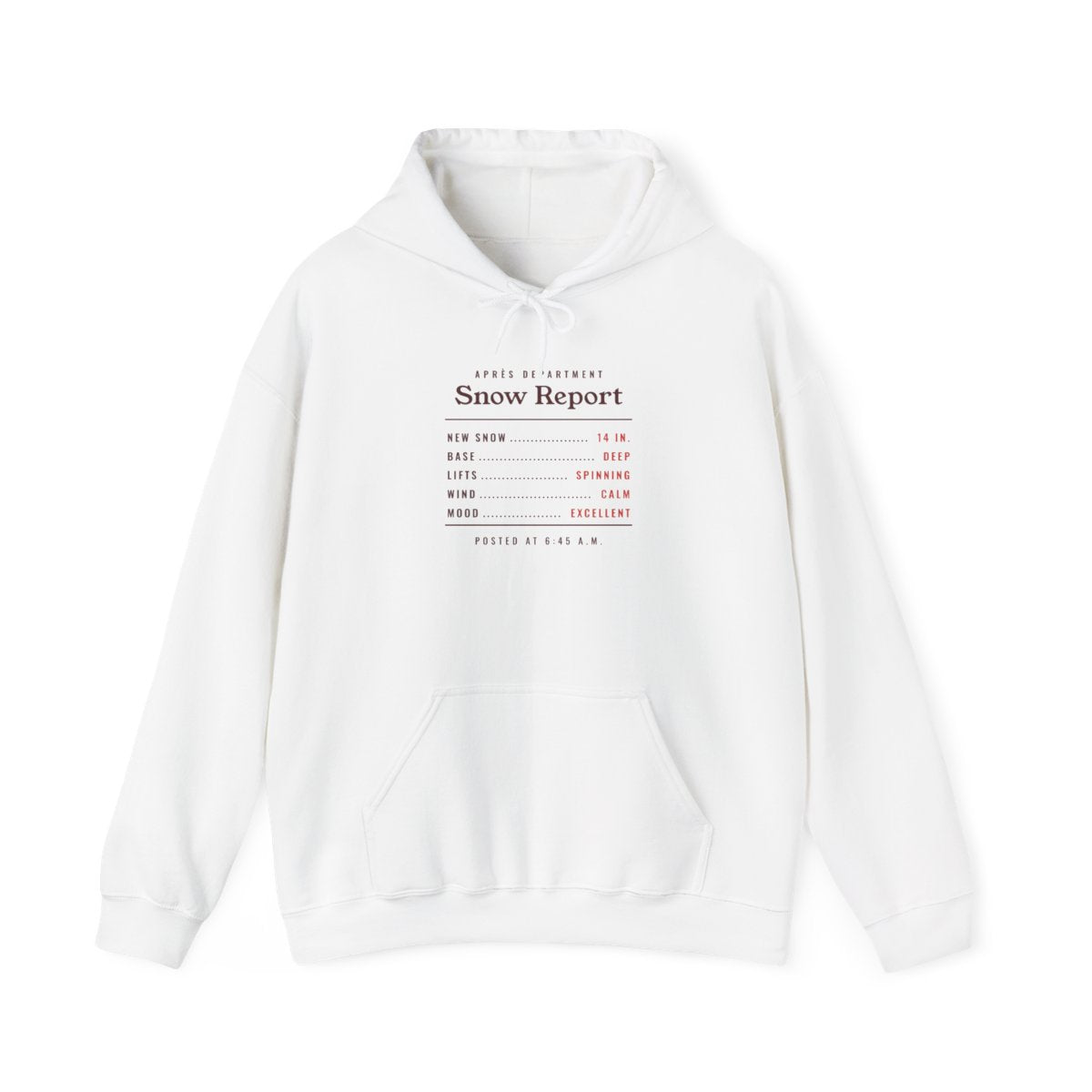 Snow Report Hoodie in White, front view