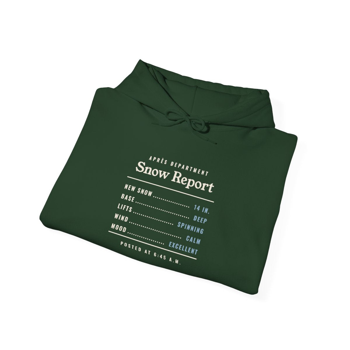 Snow Report Hoodie in Forest Green, folded