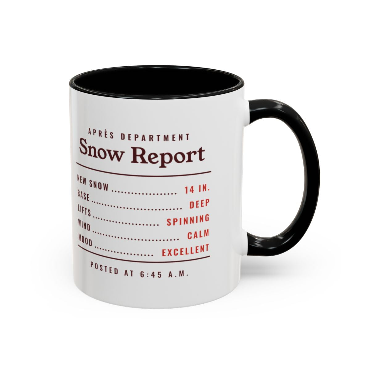 Snow Report Mug in Black, right side