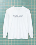 Social Hour Long Sleeve Tee in White, styled