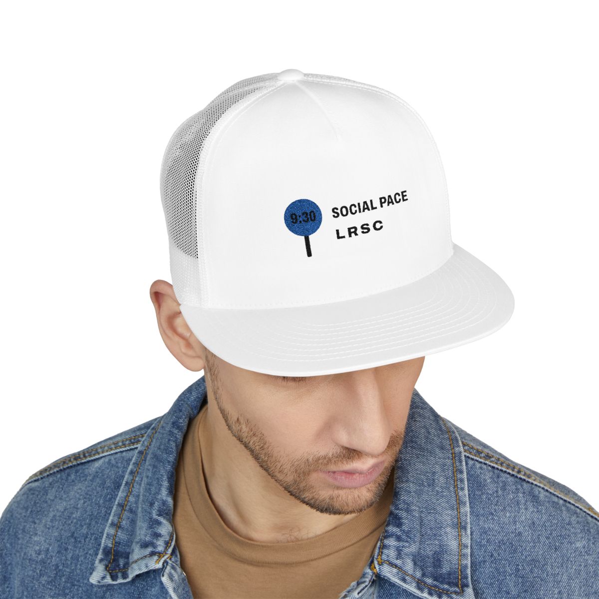 Social Pace Trucker Cap in White, on model