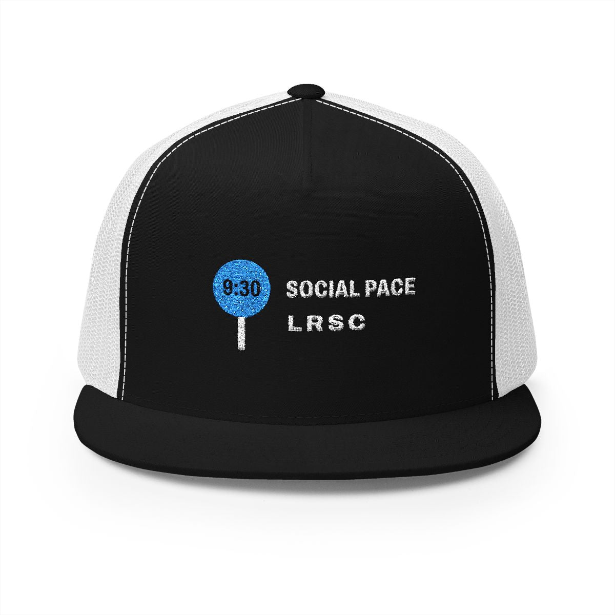 Social Pace Trucker Cap in Black/White, front view