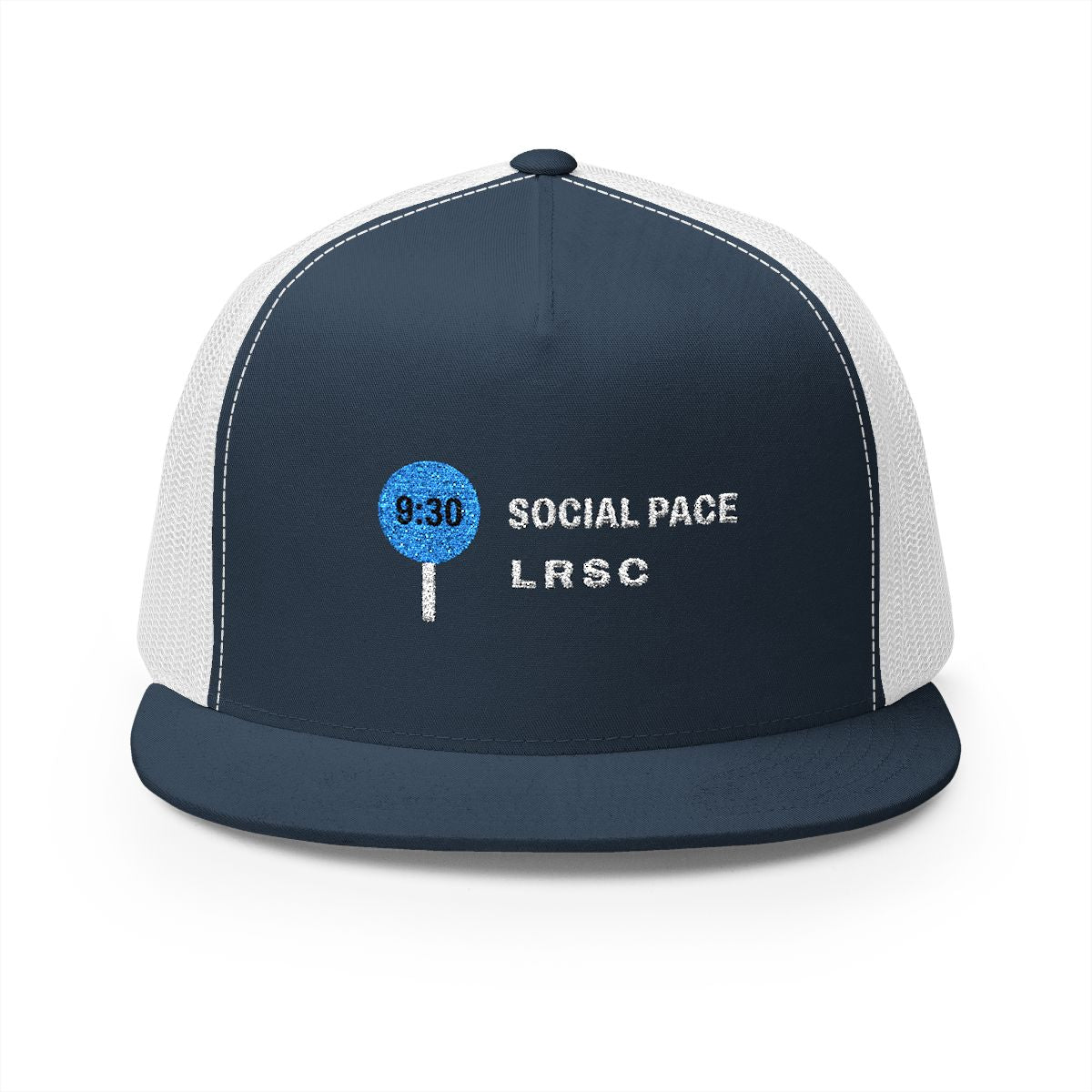 Social Pace Trucker Cap in Navy/White, front view