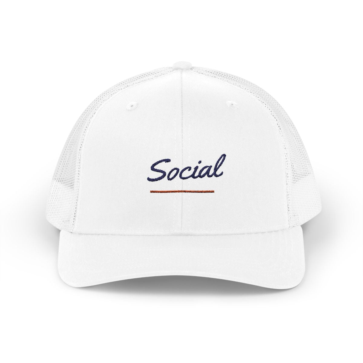Social Trucker Hat in White, front view
