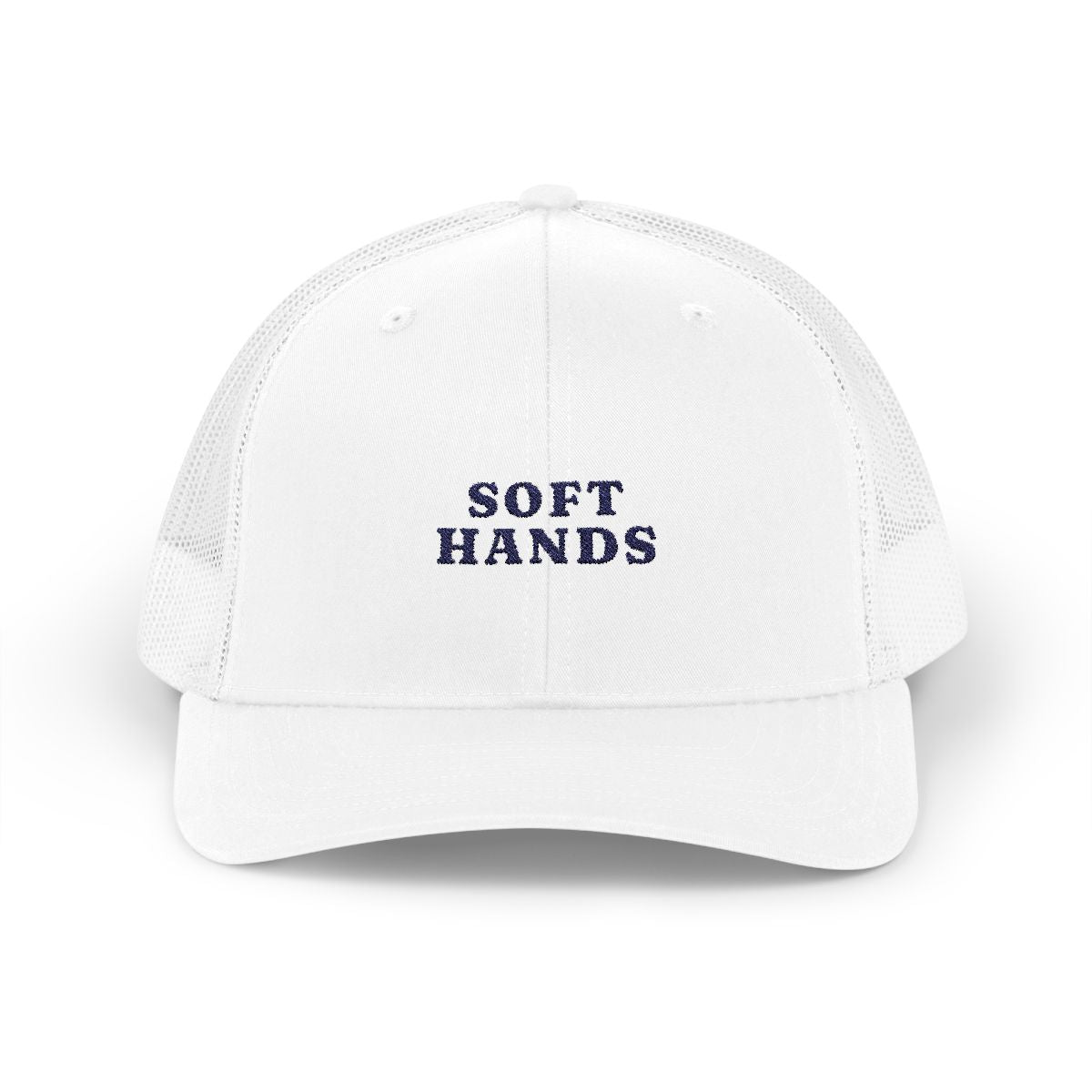 Soft Hands Trucker Hat in White, front view