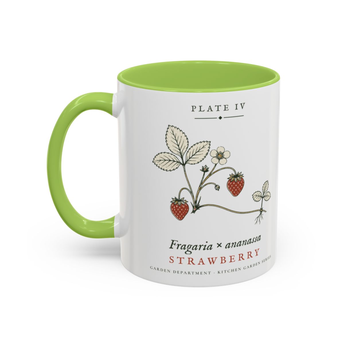 Strawberry Plate Mug in Light Green, left side