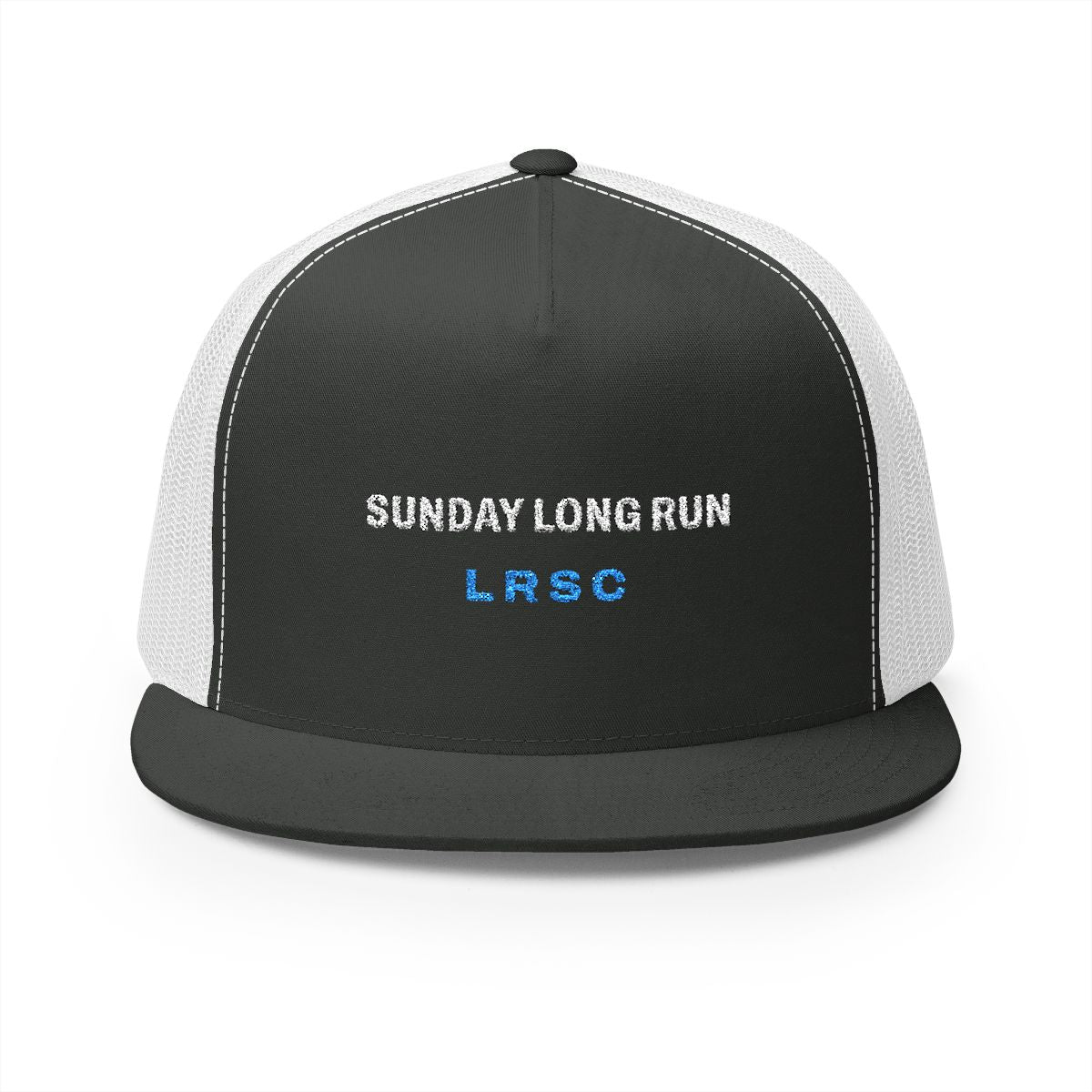 Sunday Long Run Trucker Cap in Charcoal/White, front view