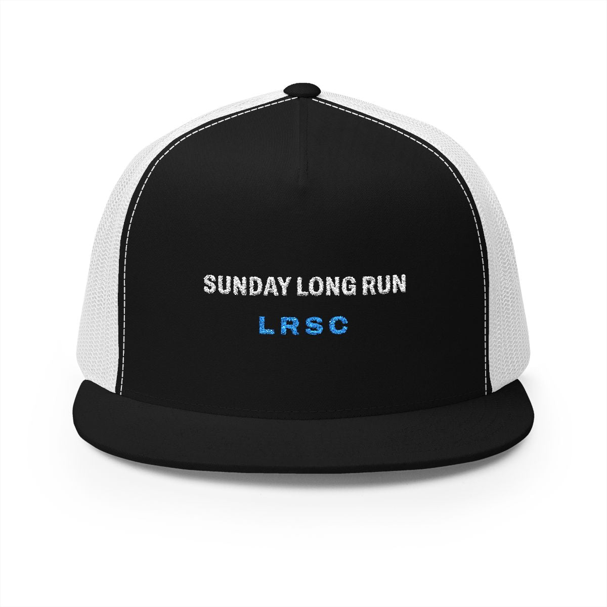 Sunday Long Run Trucker Cap in Black/White, front view
