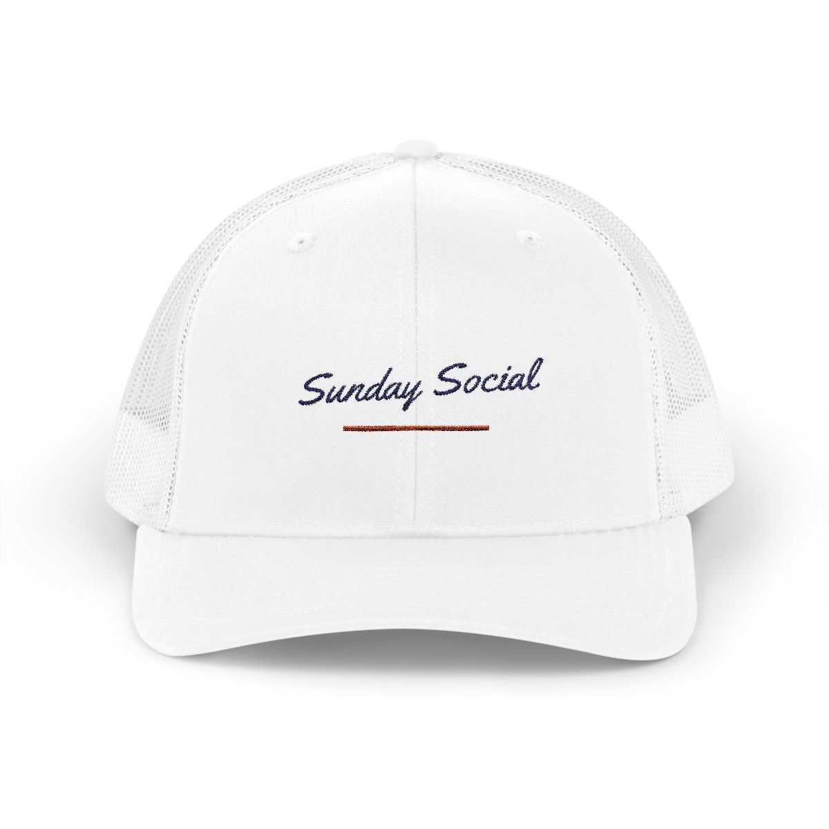 Sunday Social Trucker Hat in White, front view