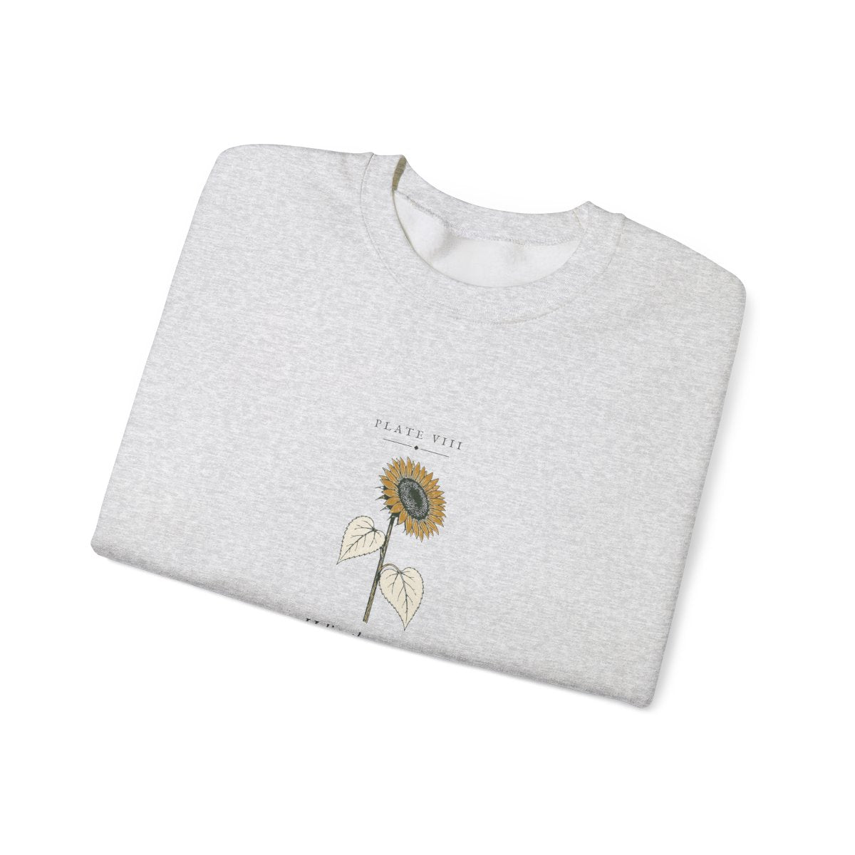 Sunflower Plate Crewneck in Ash, folded