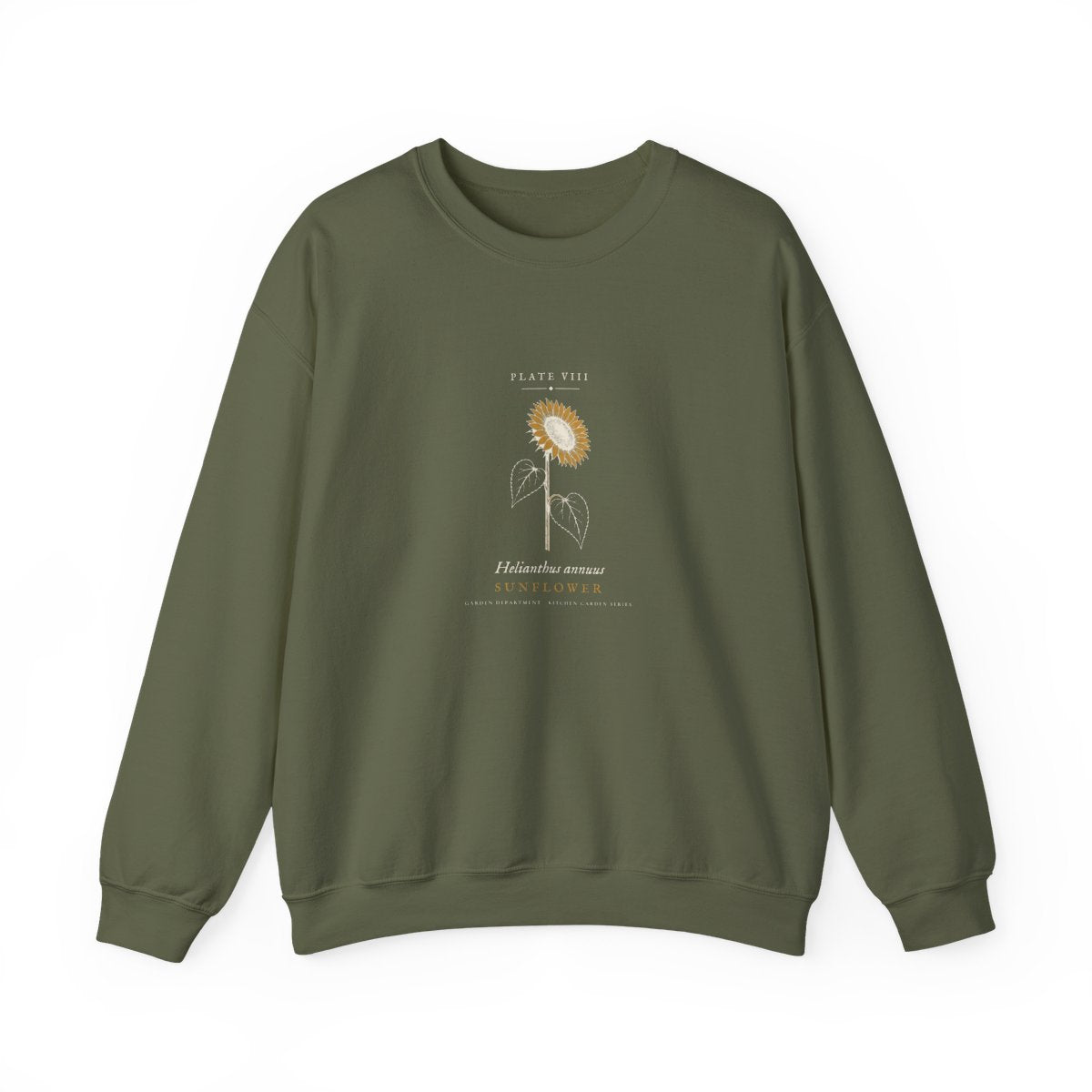 Sunflower Plate Crewneck in Military Green, front view