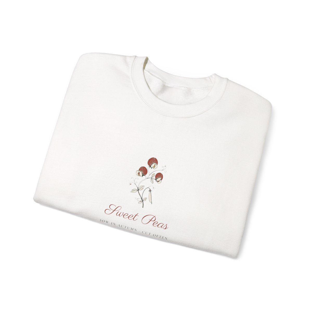 Sweet Peas Crewneck in White, folded