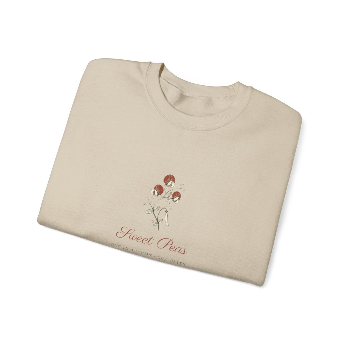 Sweet Peas Crewneck in Sand, folded