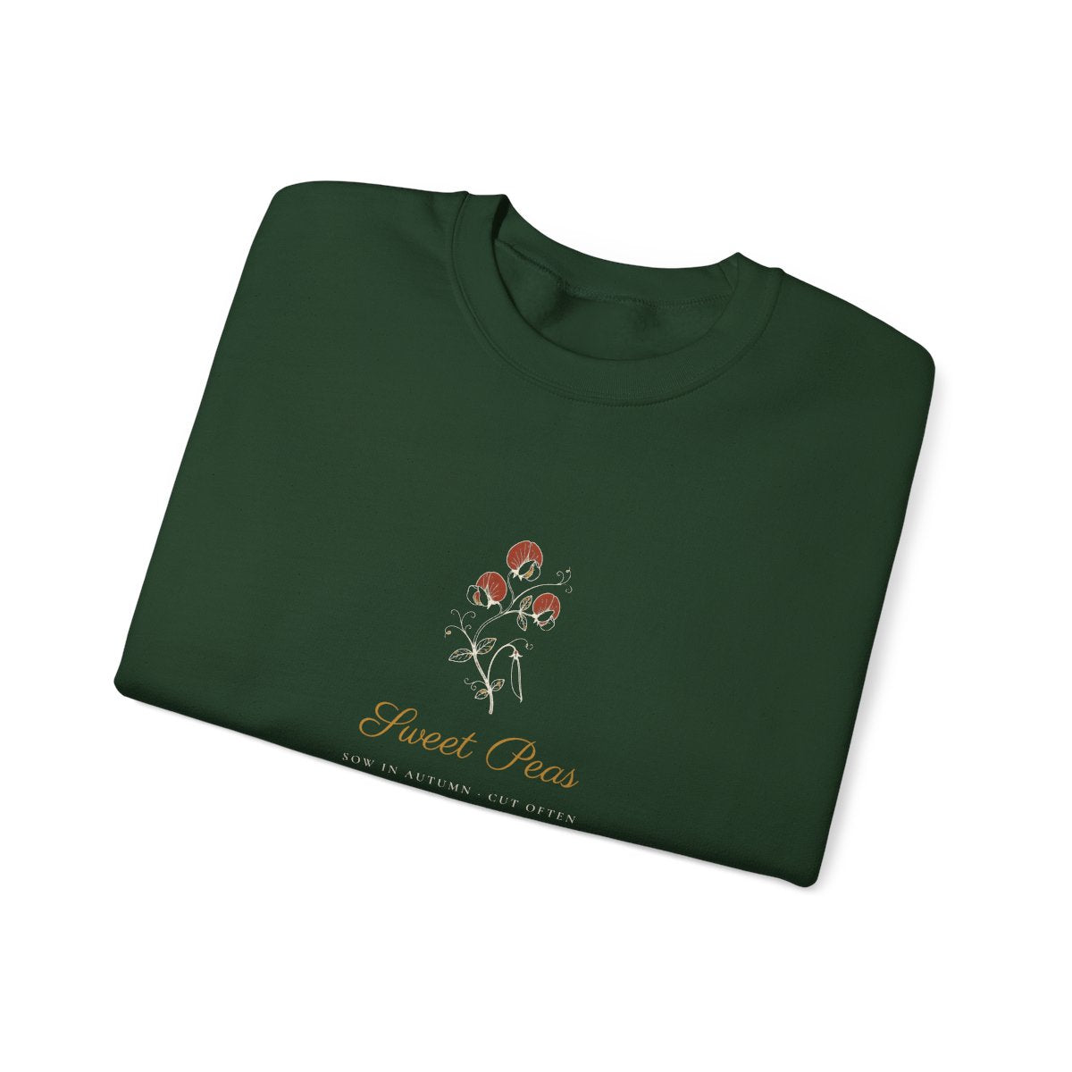 Sweet Peas Crewneck in Forest Green, folded