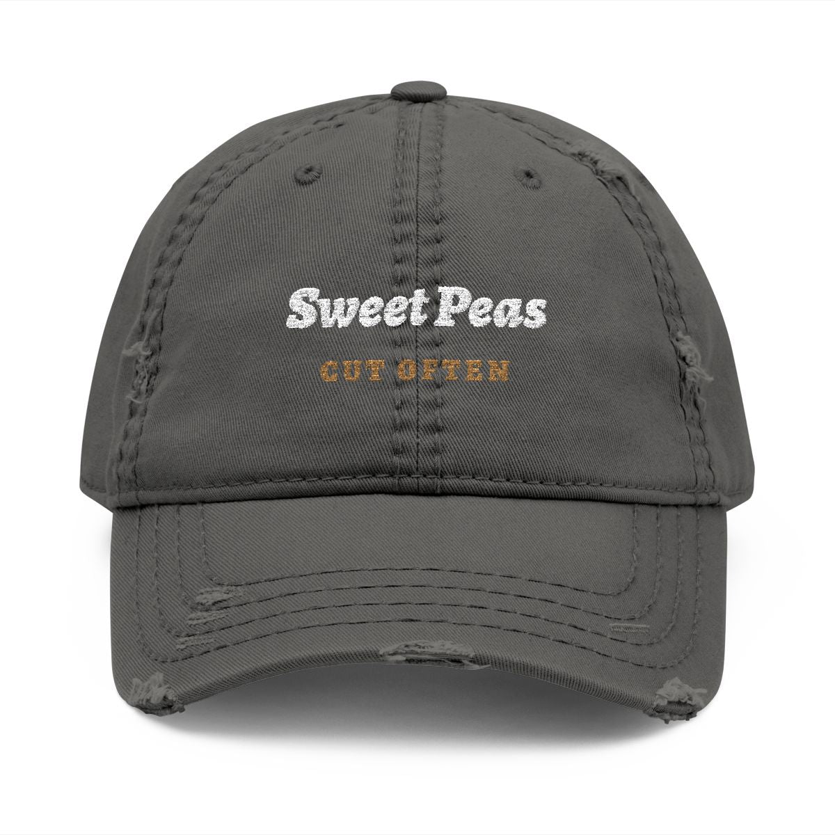 Sweet Peas Dad Hat in Charcoal Grey, front view