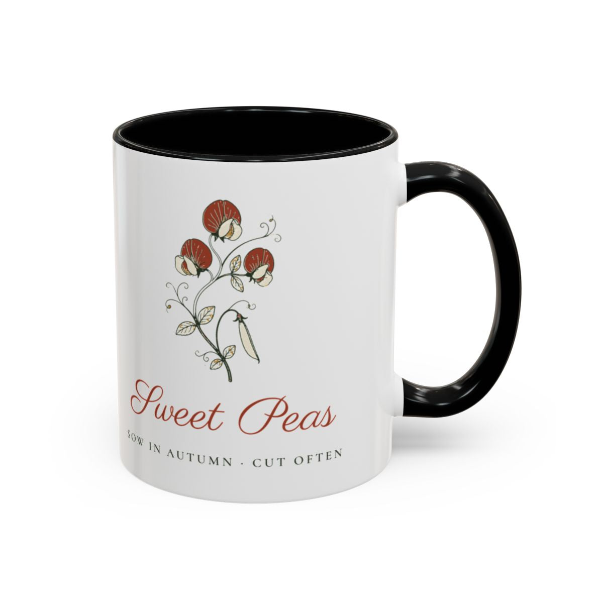 Sweet Peas Mug in Black, right side