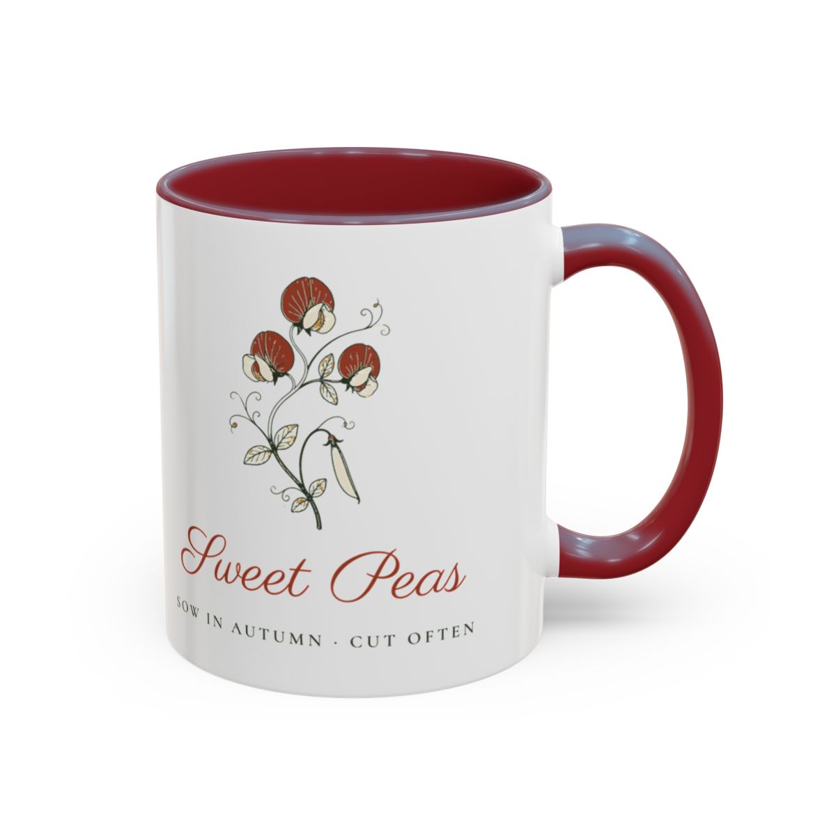 Sweet Peas Mug in Maroon, right side