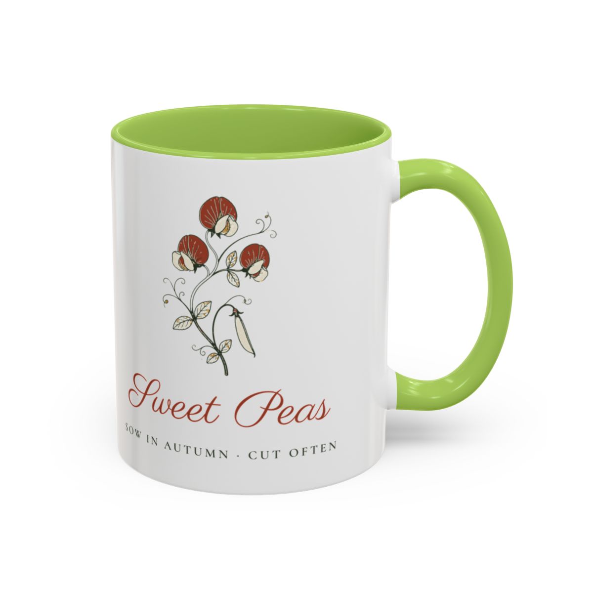 Sweet Peas Mug in Light Green, right side