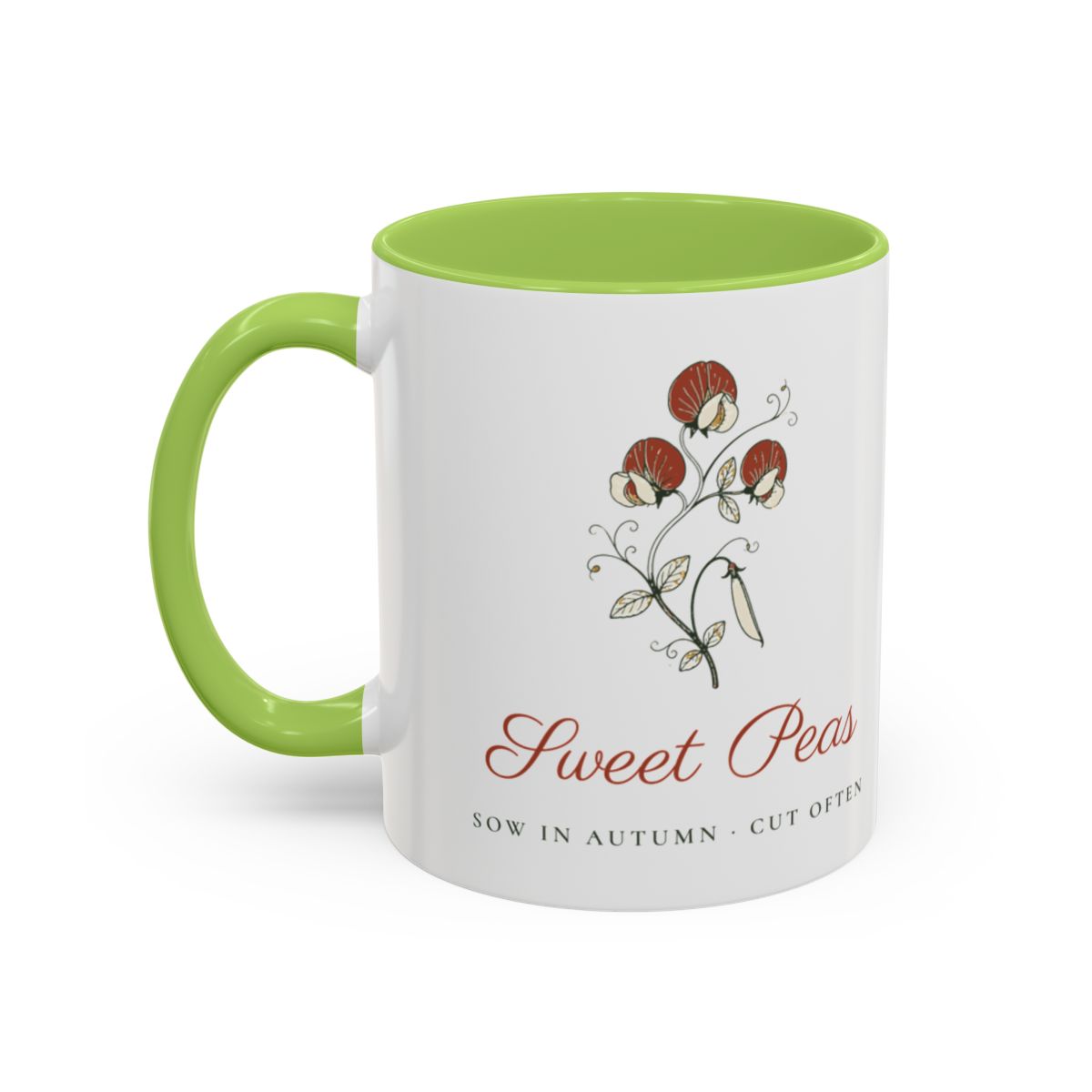 Sweet Peas Mug in Light Green, left side