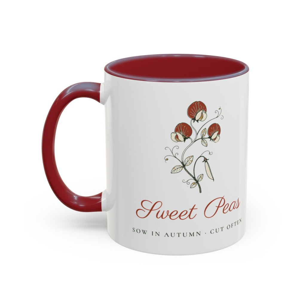 Sweet Peas Mug in Maroon, left side