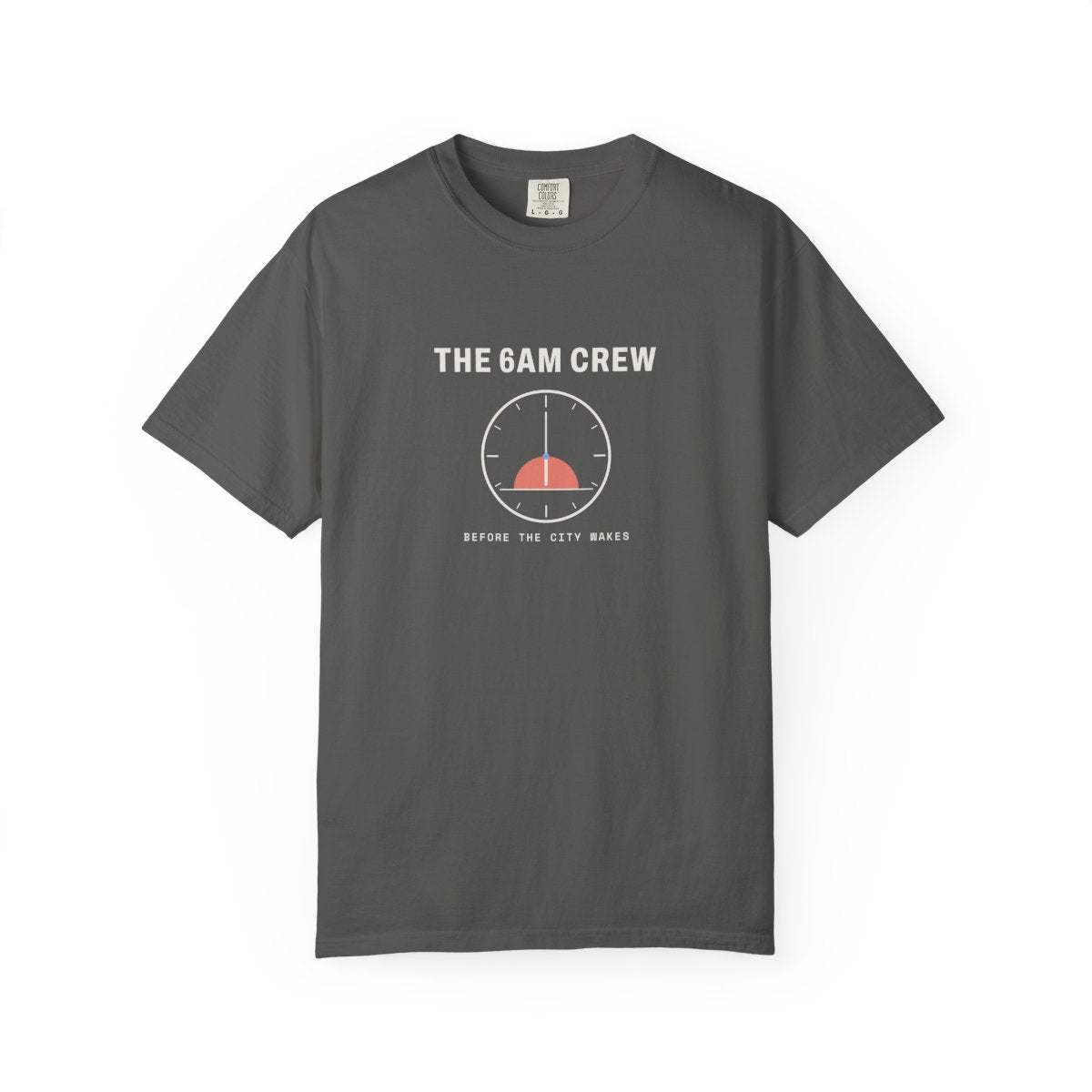 The 6AM Crew Tee in Pepper, front view