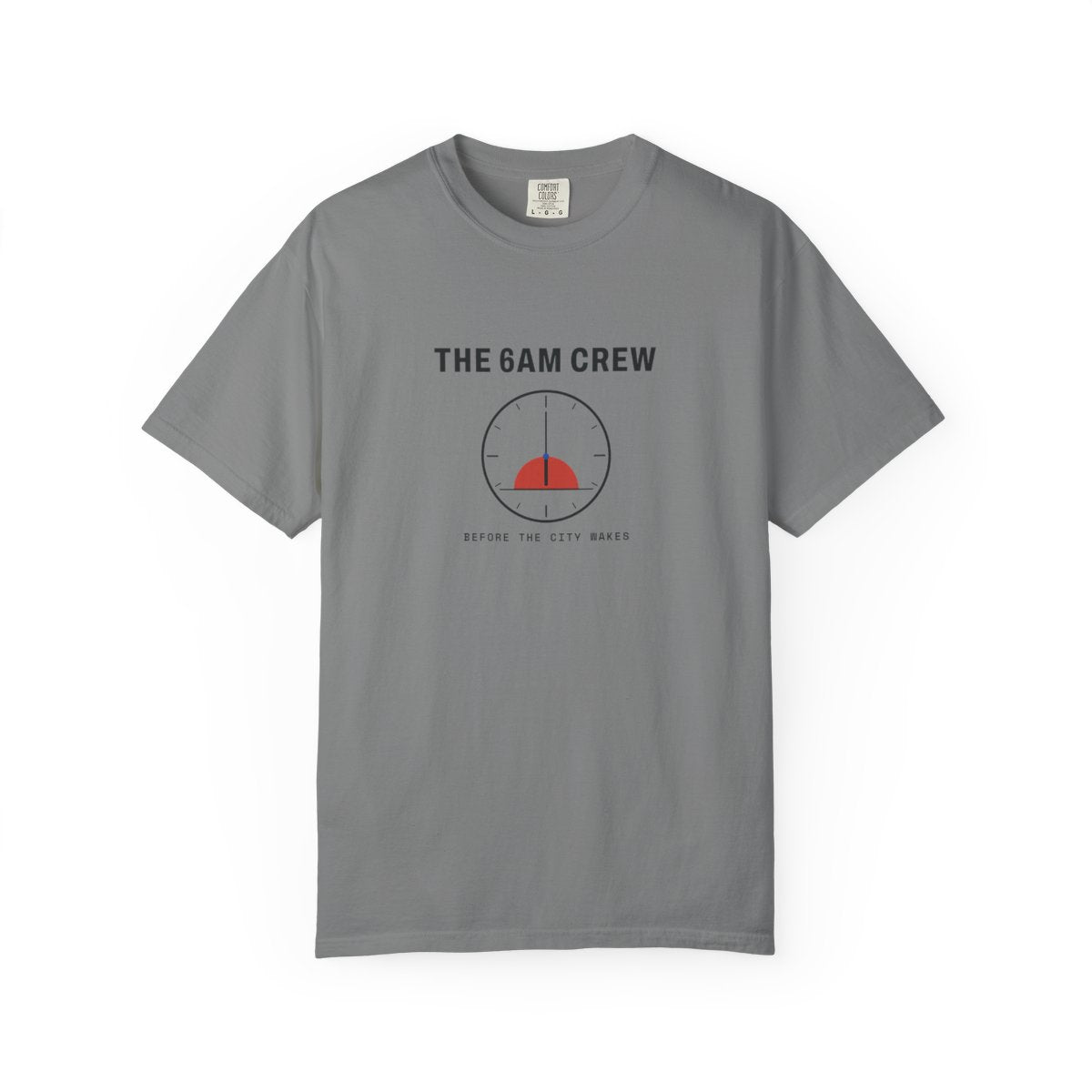 The 6AM Crew Tee in Grey, front view