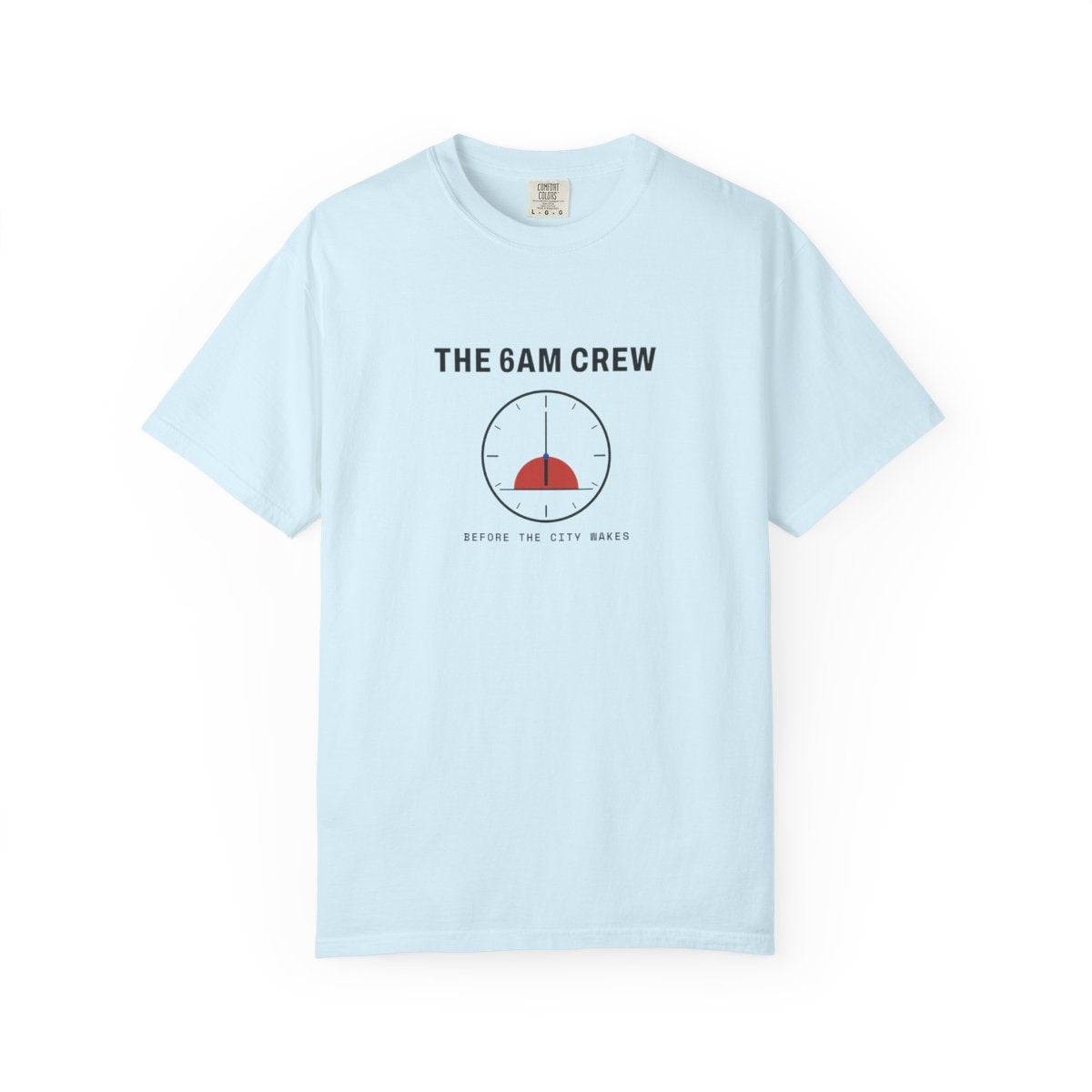 The 6AM Crew Tee in Chambray, front view