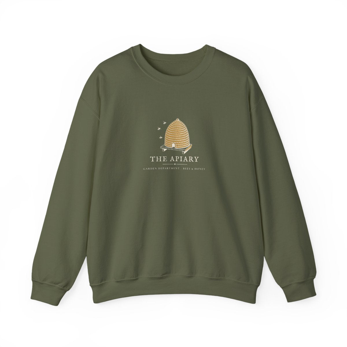 The Apiary Crewneck in Military Green, front view
